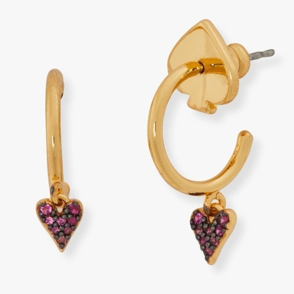 Kate Spade Gold-Tone Colored Pavé Heart Charm Huggie Hoop Earrings